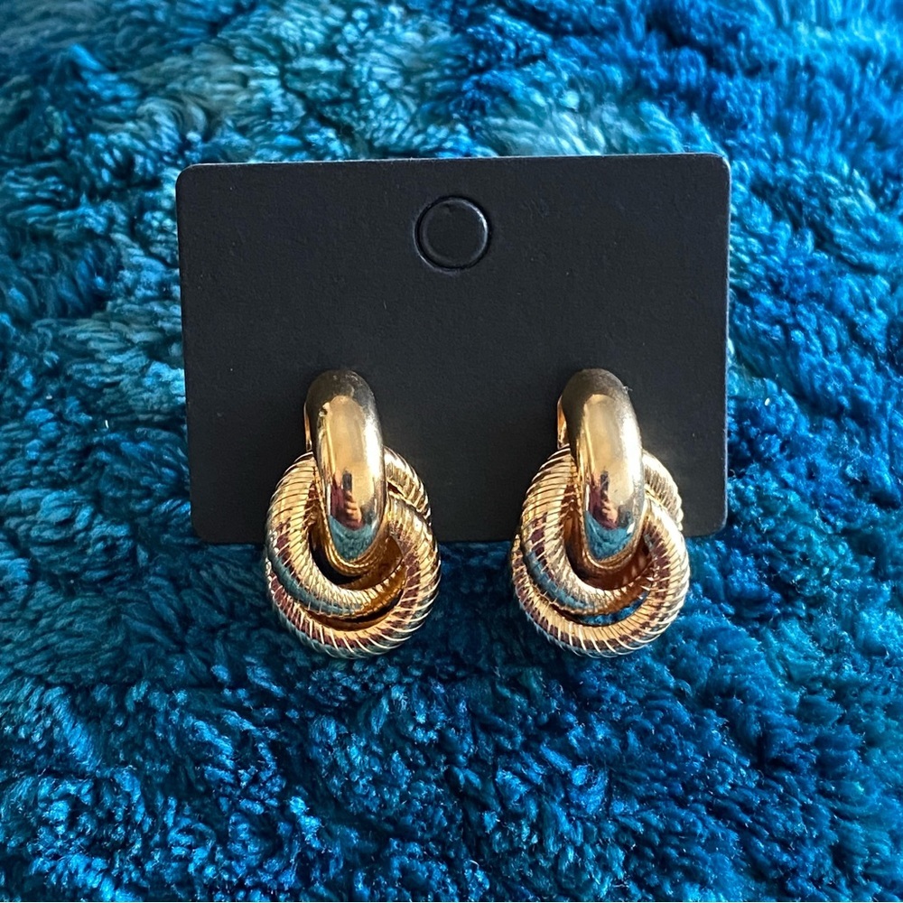 ⚜️3 for $30⚜️ Gold Tone Geometric Textured Dangle Earrings (Art Deco, Drop)